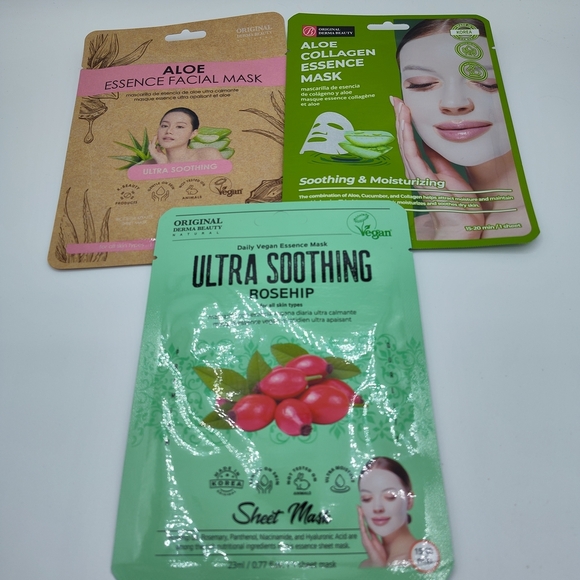 Original Derma Beauty Other - Soothing Sheet Mask Trio, Aloe & Rosehip, Hydrating & Calming Skincare